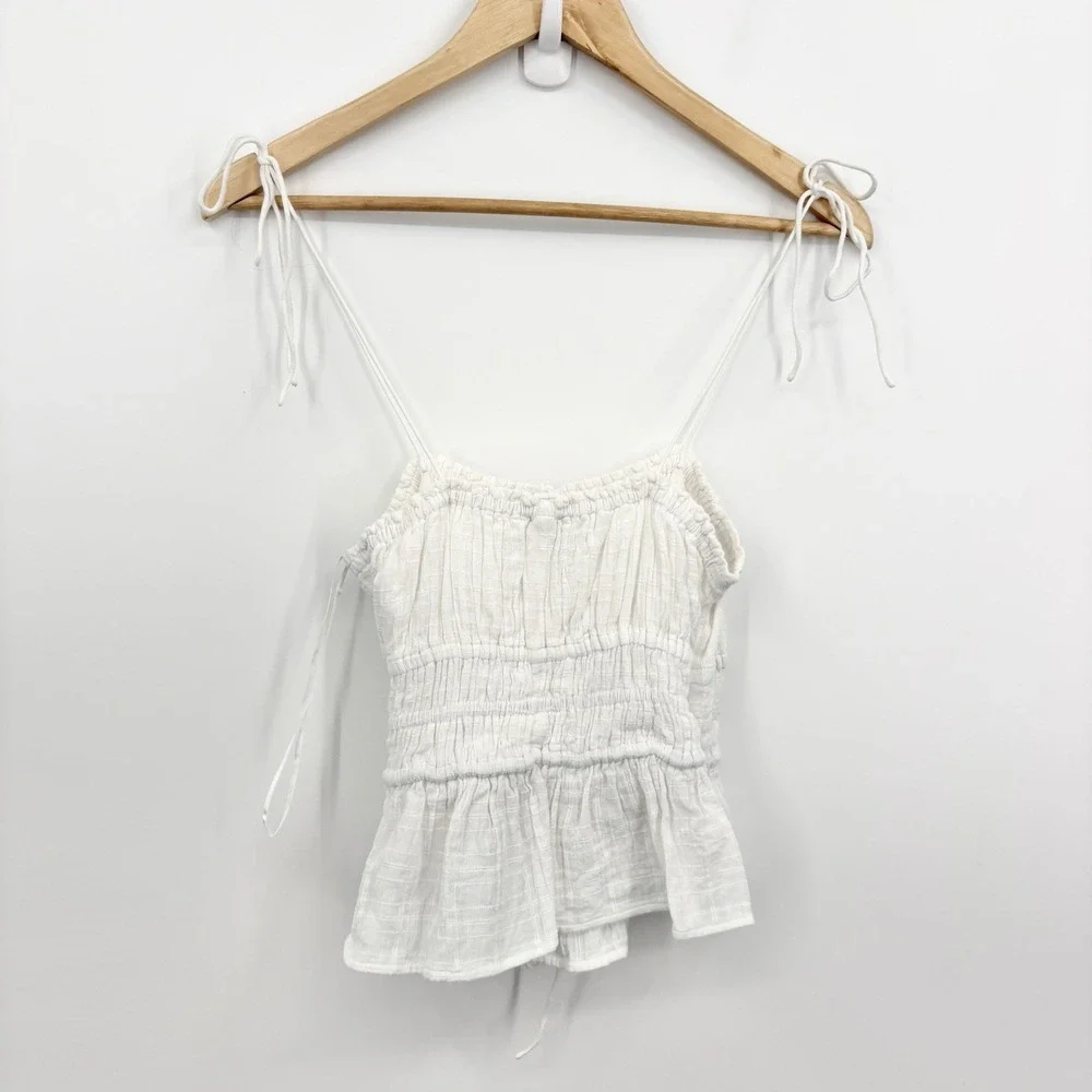 J Crew Clio Top Womens Small Milkmaid Coastal Boho Gauze Smocked Cottage Cotton - Picture 10 of 10